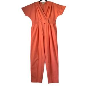 Vintage Joan Walters Coral Pink Jumpsuit Lightweight One Piece Pant Suit Size 16